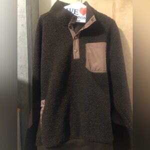 Lands End brown pullover fuzzy with pocket details NWOT